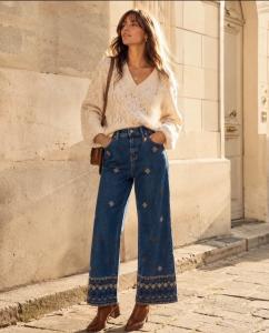 Jeans med bruna broderier, Rebecca - Lecoco