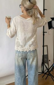 Blus / Kofta med virkade detaljer, Beige Mandy - Love Forever
