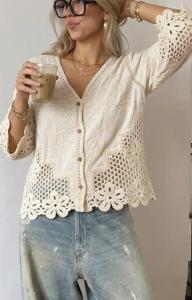 Blus / Kofta med virkade detaljer, Beige Mandy - Love Forever