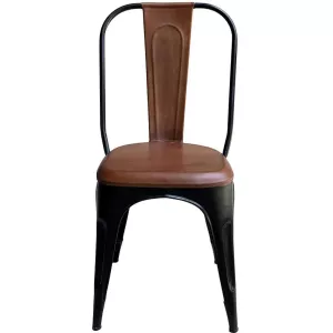 LIVING Stol 4st,  Högt Ryggstöd - Antiksvart med läder - Trademark Living