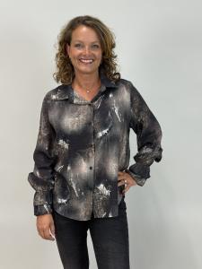 Blus, Mönstrad med volang i ärmslut, Svart, LovaLee - Mix by Heart