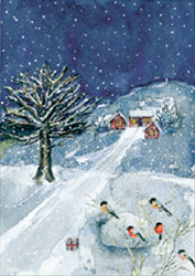 Dubbelvikt julkort i akvarell, mini - Vinterlandskap