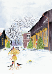 Dubbelvikt julkort i akvarell - Julgata