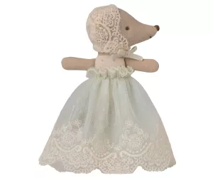 Maileg Babymus i dopklänning, ljusblå