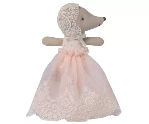 Maileg Babymus i dopklänning, rosa