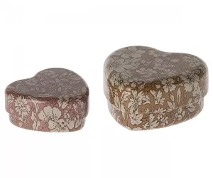 Maileg  - Hjärtalåda i metall, Ochre/Ljungblomma  Set 2