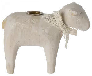 Maileg Lamm LJusstake, Vit med off white band