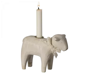 Maileg Lamm LJusstake, Vit med off white band