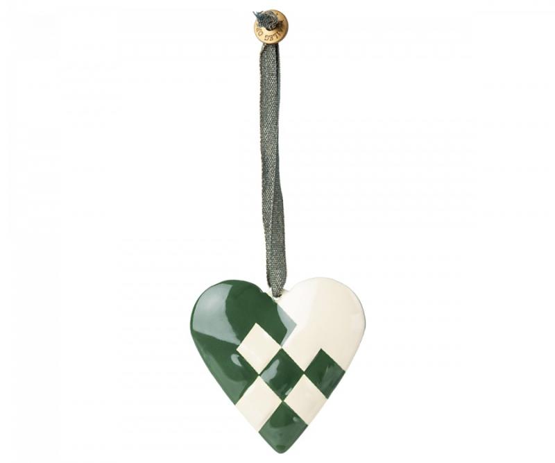 Maileg Metal ornament, Braided heart, Grönt