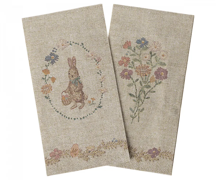 Maileg  - Servett, Lapin de Pâques - Sand/Grön