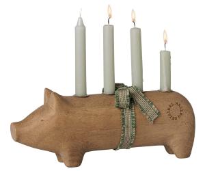 Maileg Träljusstake, Gris, Advent, Medium - Natur   LEV OKTOBER