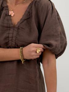 Linneklänning med puffärm, Brun Majken - Gemini     BERÄKNAD LEV: MARS