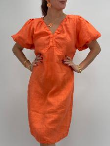 Linneklänning med puffärm, Orange Majken - Gemini     BERÄKNAD LEV: MARS