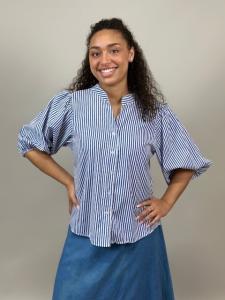 Blus, Randig Blå / Vit, Mio - Mix by Heart