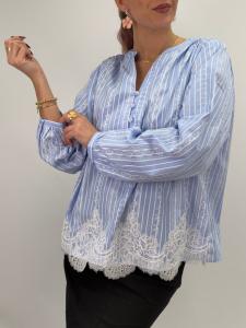 Blus Randig med spets, Blå / Vit Minea - Gemini