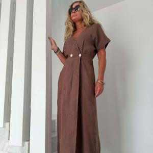 Linneklänning Omlott, Brun Elsa  - Cabana Living    BERÄKNAD LEV: APRIL