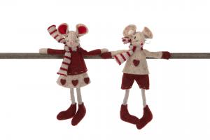 Mus flicka Vinröd/Beige (med magnet i händerna) - A lot