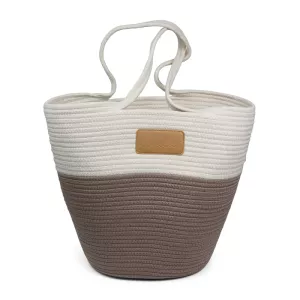 StrandväskaTaupe/Vit Stor Nadi - Lovelies