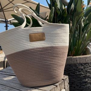 StrandväskaTaupe/Vit Stor Nadi - Lovelies