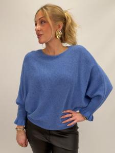 Stickad tröja med fjärilsärm, Blå Nanna - Gemini