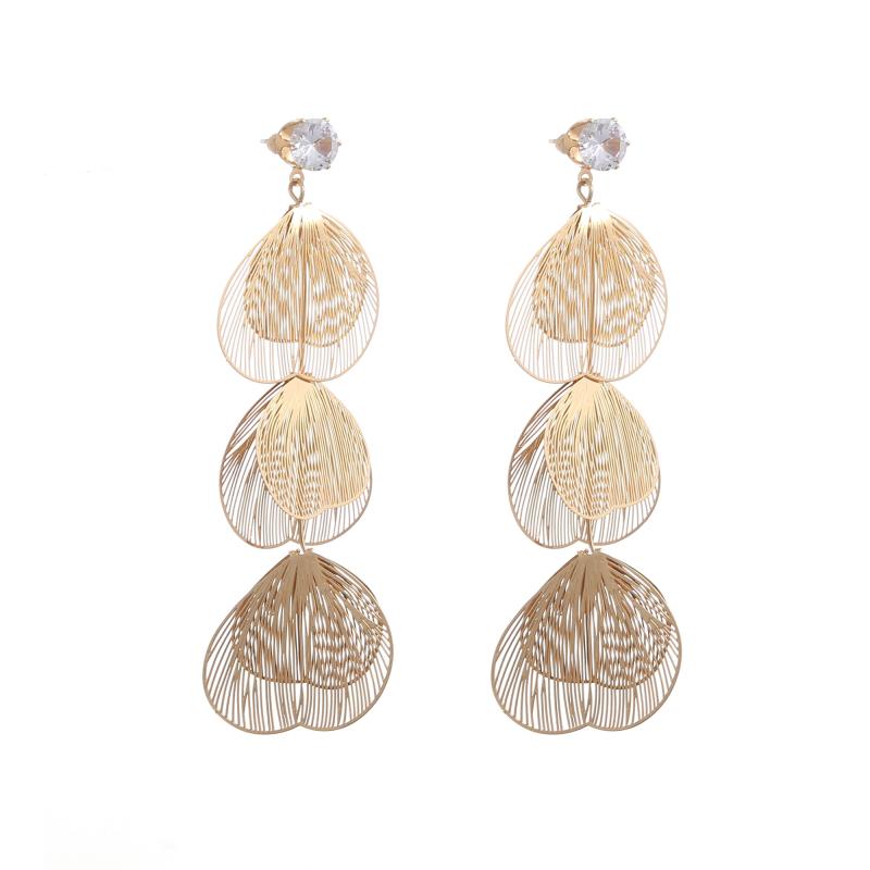 Örhängen, Guldfärgade hängande blad i 3 rader - Gemini