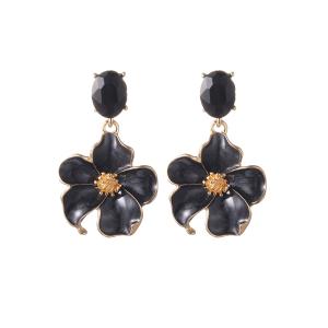 Örhängen med svart sten + blomma - Gemini