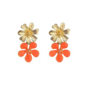 Örhängen med orange + guldfärgad blomma - Gemini