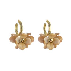 Örhängen, Beige blomma i guldfärgad ring - Gemini