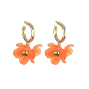 Örhängen, Orange blomma i guldfärgad ring - Gemini