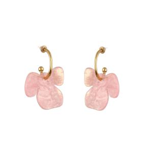 Örhängen, Guldfärgad ring med rosa blomma - Gemini