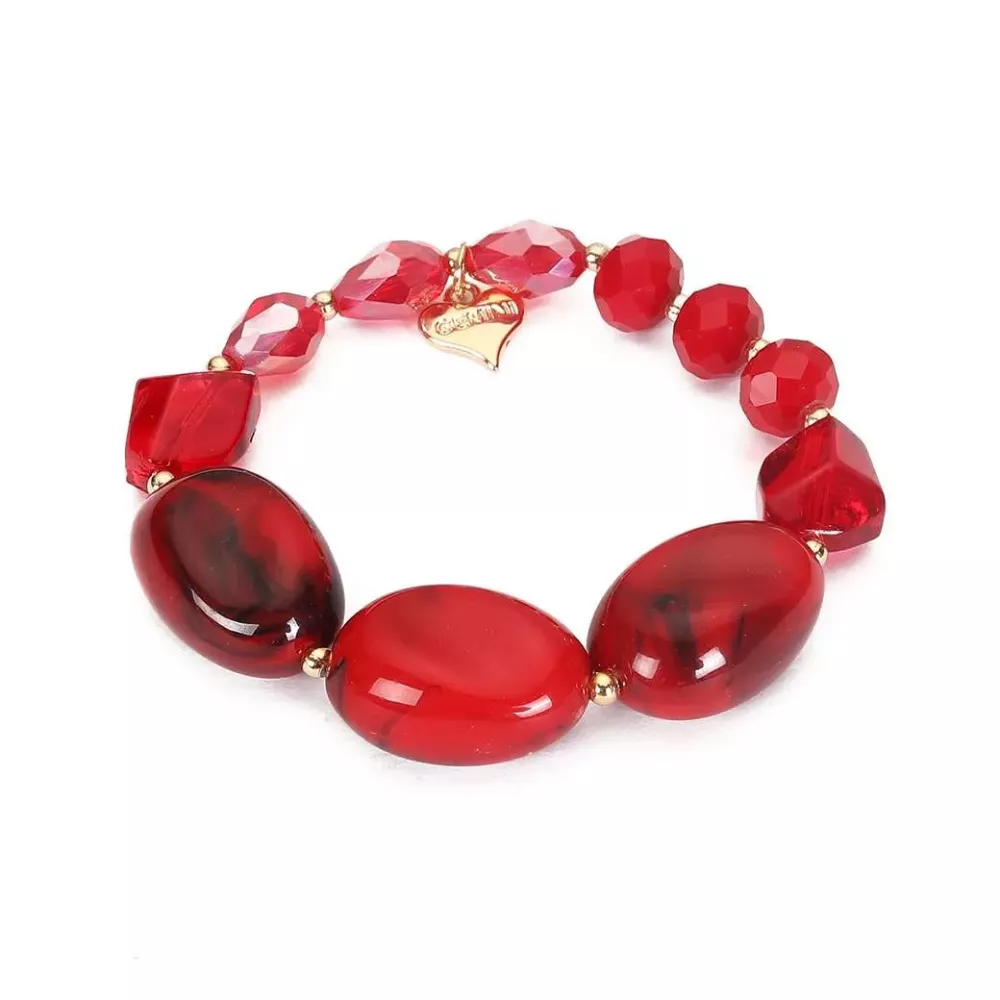 Armband, Elastiskt med röda pärlor - Gemini