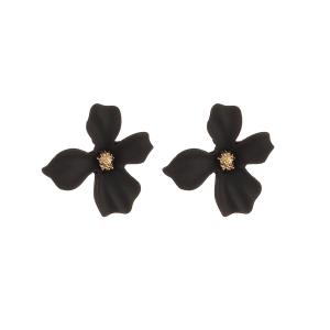 Örhängen, Svart blomma med guldfärgad pistill - Gemini