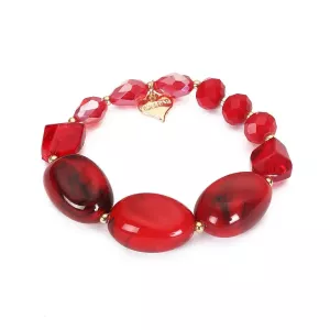 Armband, Elastiskt med röda pärlor - Gemini