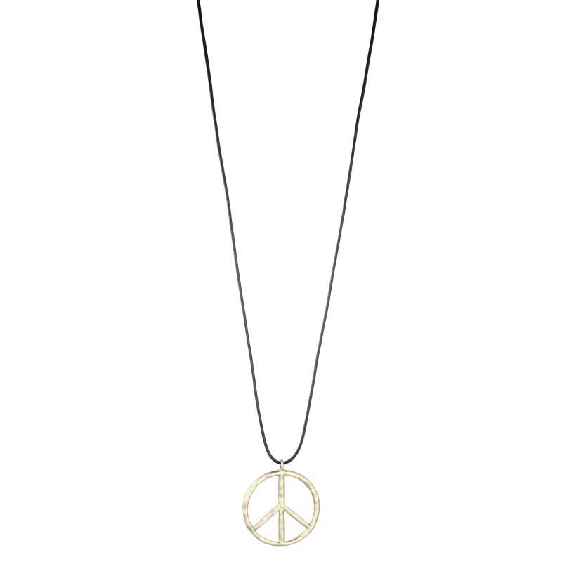 Långt halsband med läderband, Peace-märke, "guld"- Gemini