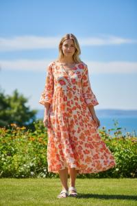 Klänning, Blommig orange / rosa, Carla - Gemini