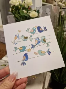 Kort med fåglar sittandes på rad, Pictura