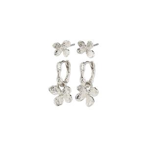 Örhängen Ajani, Silverpläterad Blomma, 2-i-1-set - Pilgrim