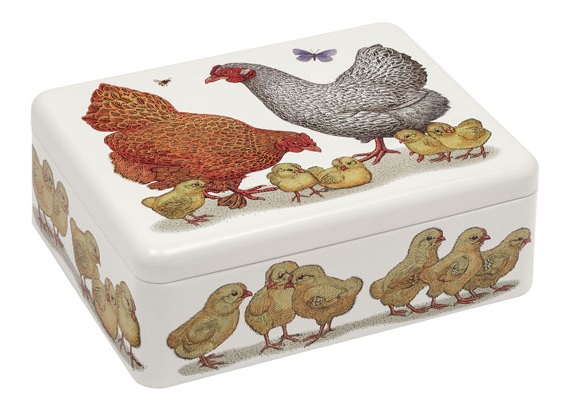 Rektangulär plåtburk med kycklingar - Bromma Kortförlag