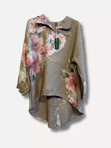 Linneskjorta Blommig, Taupe, LELA - Reunion    BERÄKNAD LEV: FEB