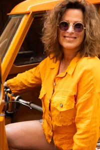 Linnejacka med hålsöm, Persika Miniato - Reunion