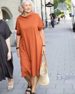 Klänning med sjalkrage, Terracotta, Audrey - Reunion