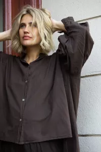 Blus med ballongärm, Espresso ALBA - Onesize - Reunion Home