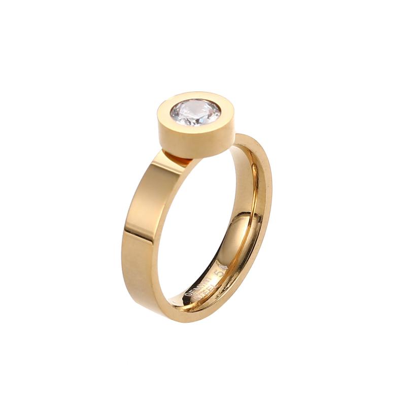 Guldfärgad ring med sten i Rostfritt stål - Gemini
