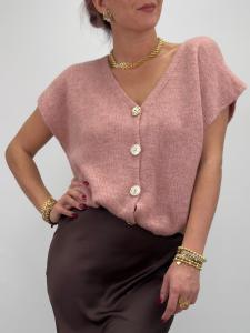 Stickad väst med guldknappar, Rosa Sanna - Gemini    BERÄKNAD LEV: JAN/FEB