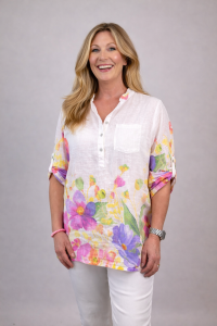 Blus, Vit Storblommig Sandra - Mix by Heart