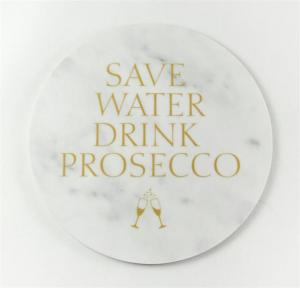 Glasunderlägg: Save water drink Prosecco - Mellow Design (marmor med guldtext)