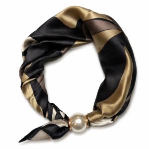 Scarves med magnetknäppe (vit pärla), Blockmönstrad Svart / Brun / Kamel / Creme - Three M