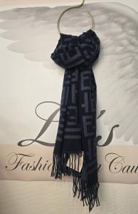 Halsduk med fransar, Grafiskt mönster, Marinblå / Jeansblå, Seline - Soulful Fashion