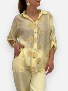 Blus med guldbroderade blommor, Gul Serina - Gemini