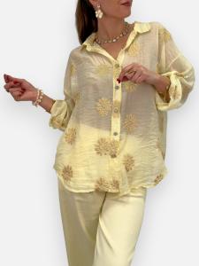 Blus med guldbroderade blommor, Gul Serina - Gemini